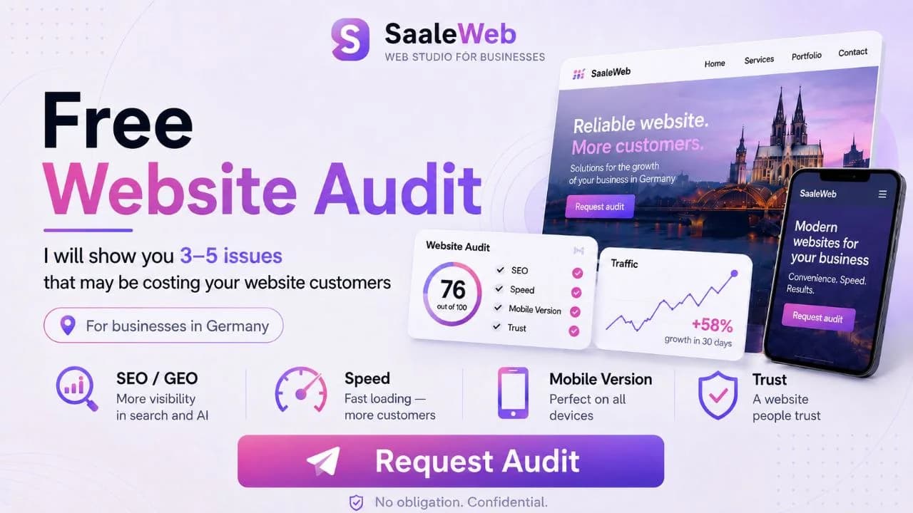 Free SaaleWeb website audit covering SEO, speed, mobile usability and trust