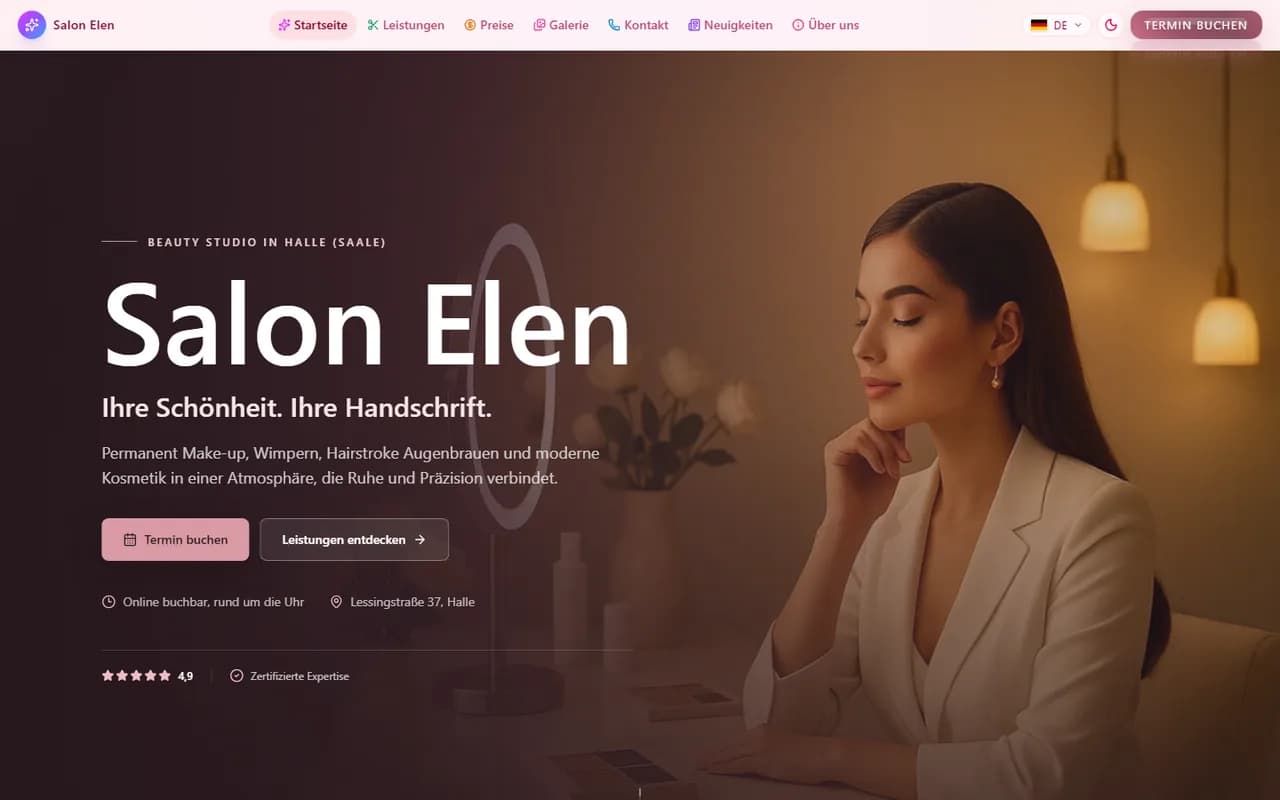 Desktop-Ansicht der von SaaleWeb entwickelten Salon-Elen-Website